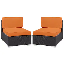 Gather Outdoor Patio Armless Chair Set of 2 by Modway - Espresso Orange
