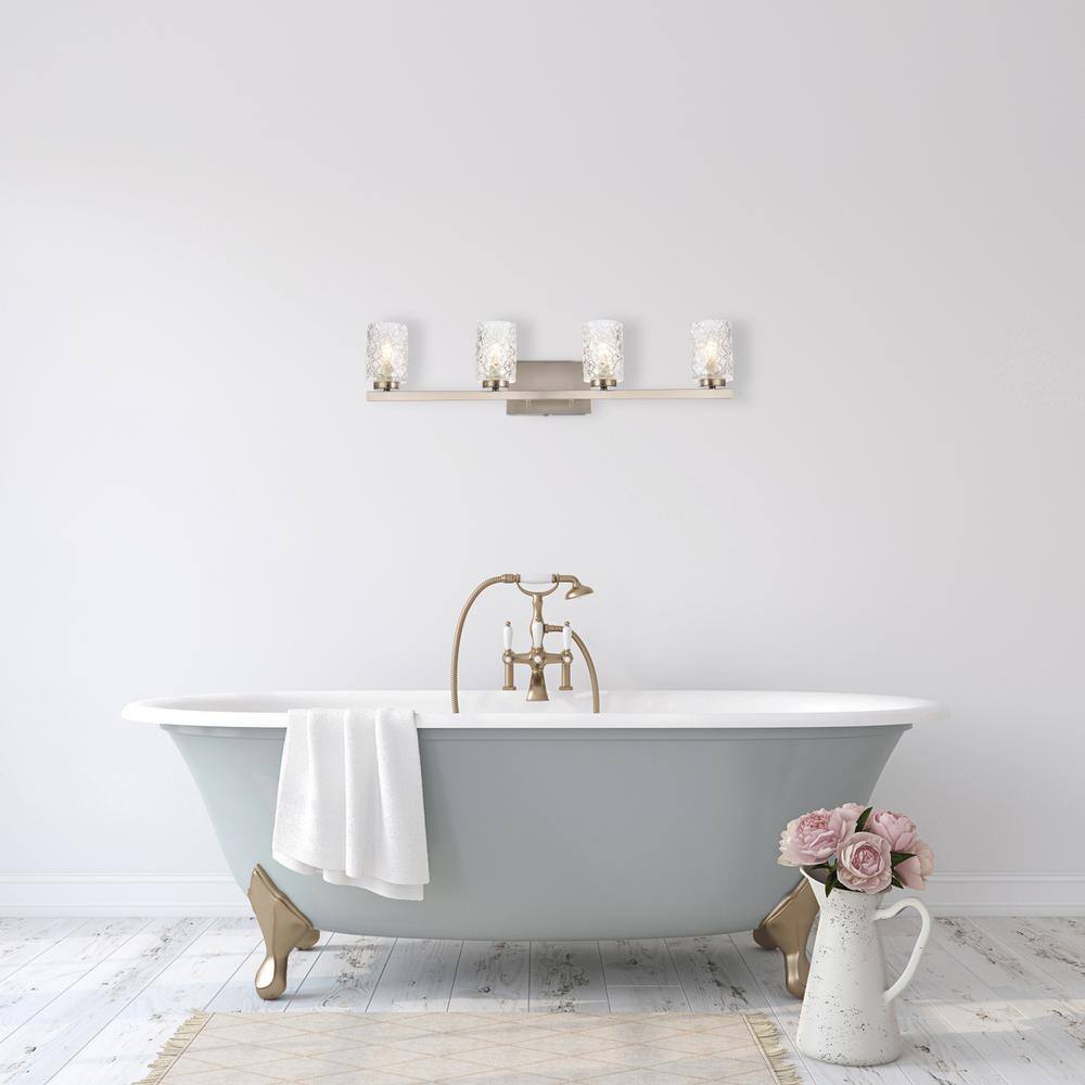 Alt View 4. Living District - Cassie 4 lights bath sconce in satin nickel with clear shade - Satin Nickel And Clear Shade.