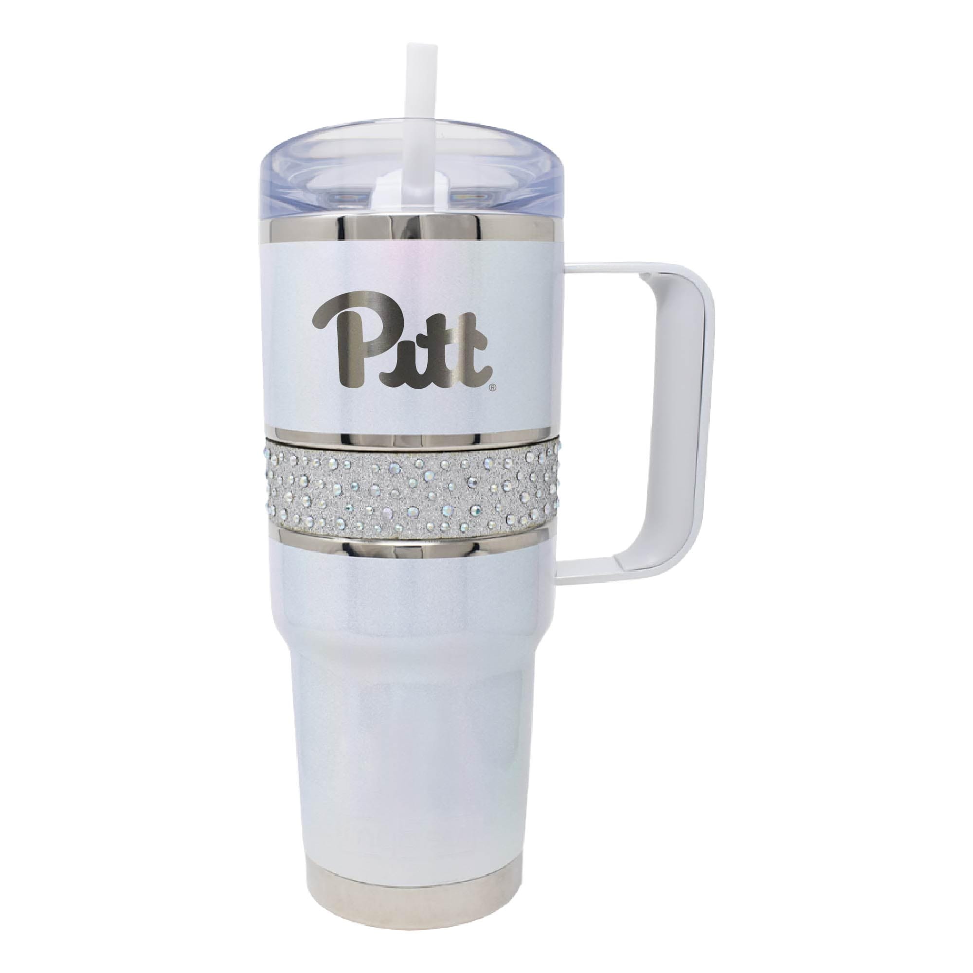 Front. Nordic Company - White Pitt Panthers 32oz. MyBevi Rhinestone Hollywood Travel Mug - White.