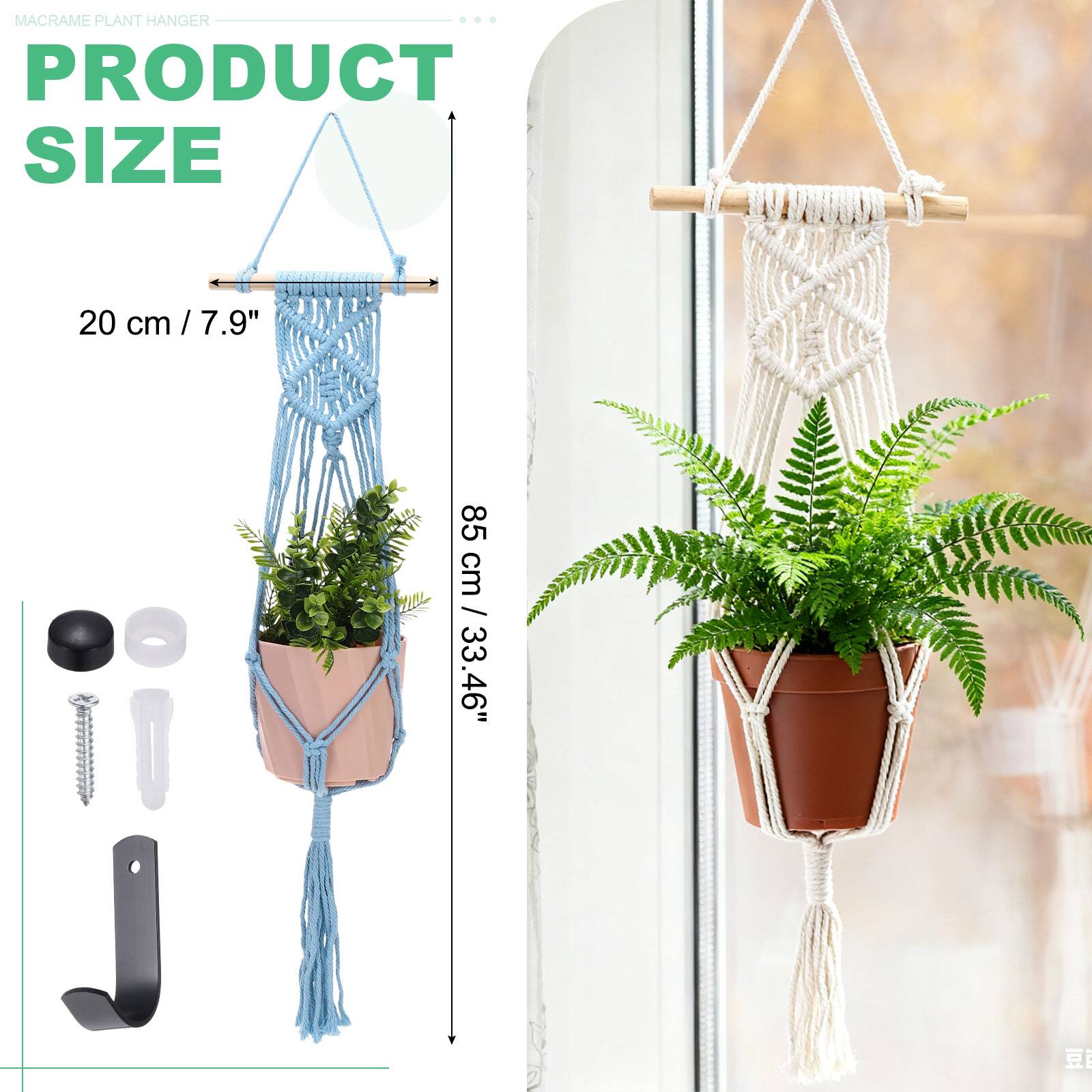 MACRAME PLANT HANGER  
PRODUCT SIZE  
20 cm / 7.9"  
85 cm / 33.46"