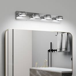 HOMLUX - 27.95 in. 4 Lights Chrome LED Vanity Light Bar with Acrylic Shade