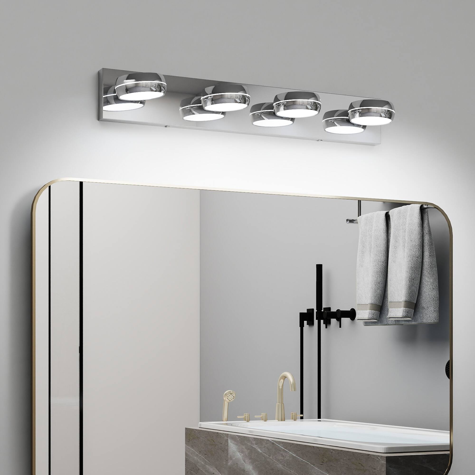 Front. HOMLUX - 27.95 in. 4 Lights Chrome LED Vanity Light Bar with Acrylic Shade.