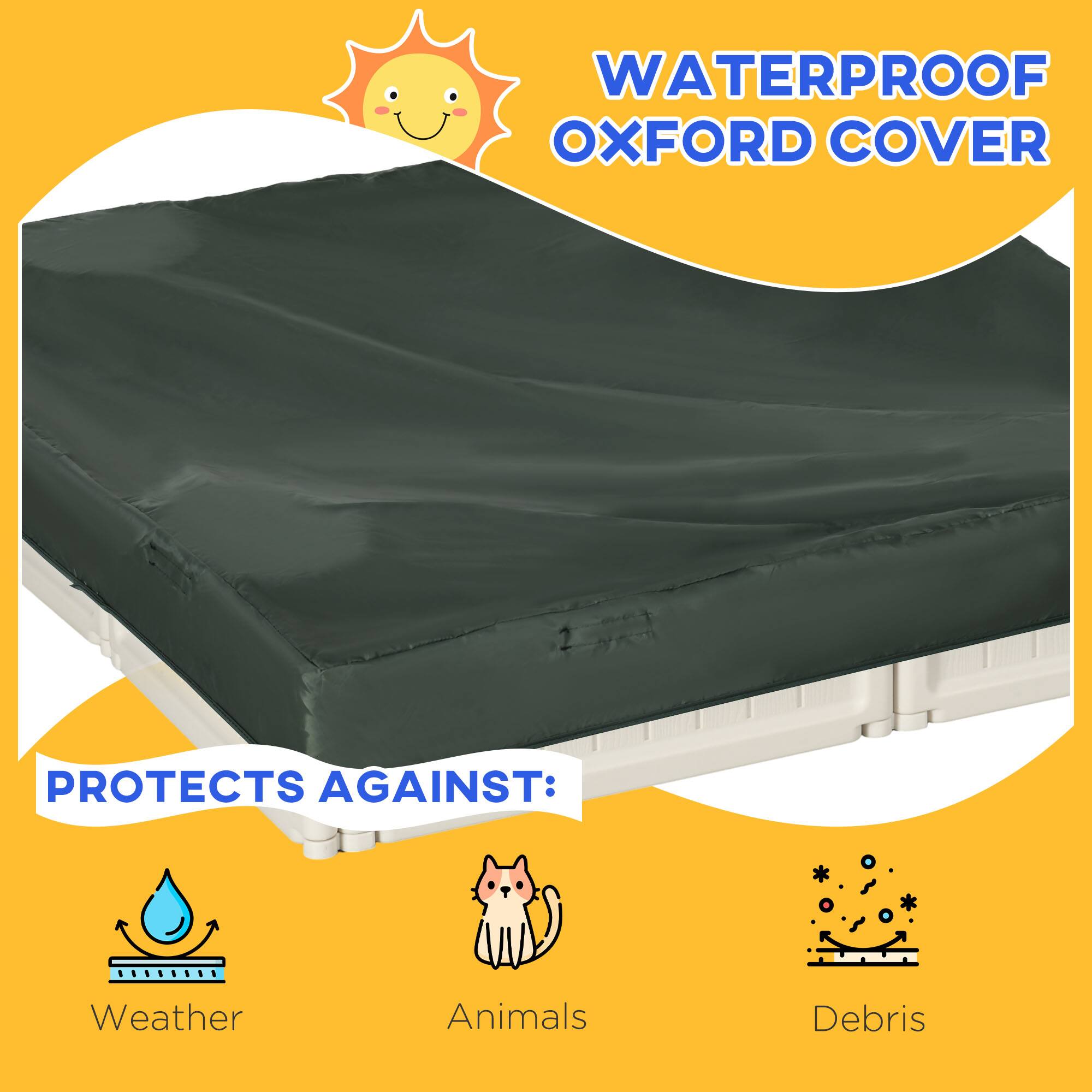WATERPROOF OXFORD COVER

PROTECTS AGAINST:

Weather  
Animals  
Debris