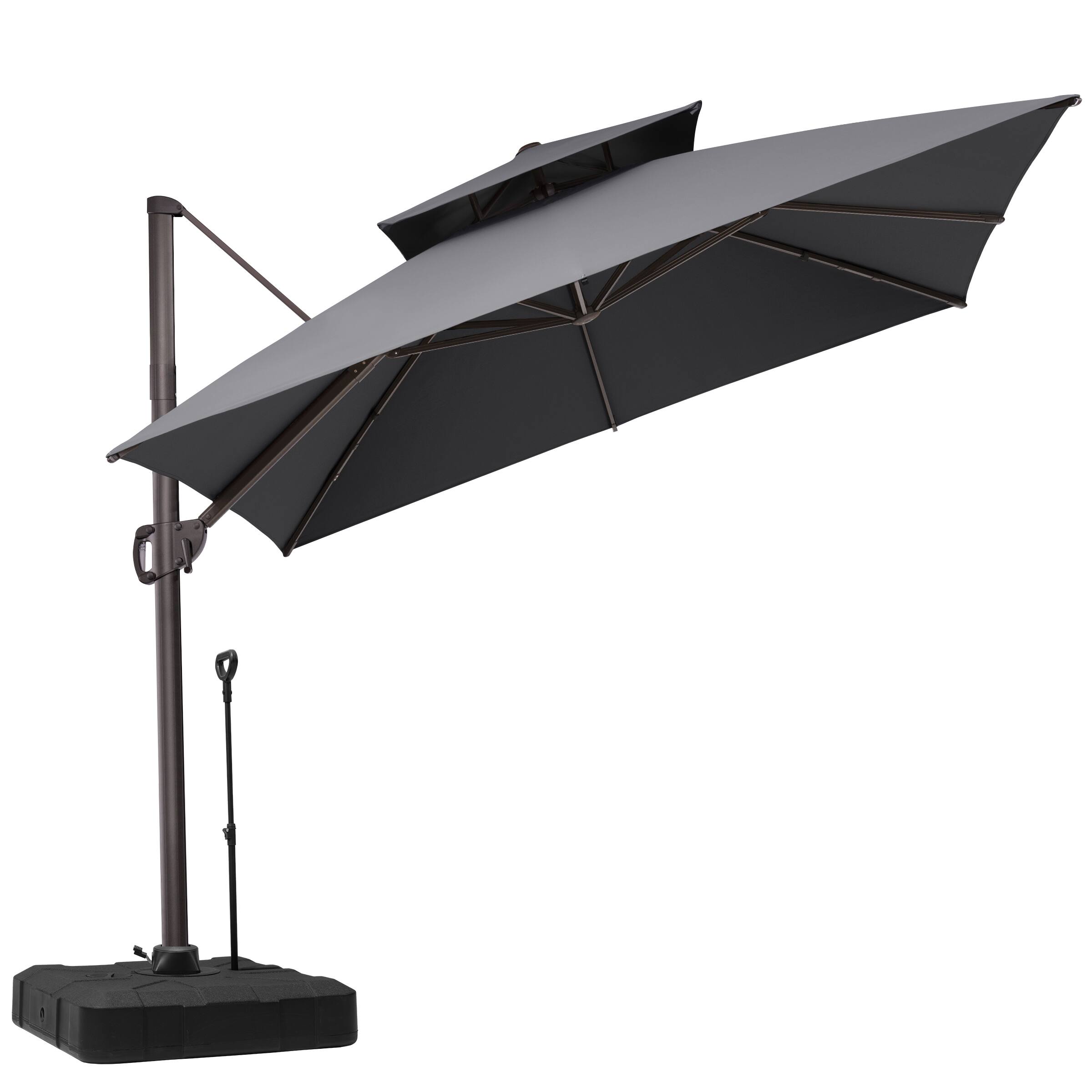 Back. Crestlive Products - Crestlive Products 11x11ft Aluminum Double Top Crank Cantilever Patio Umbrella with Base - Dark gray.