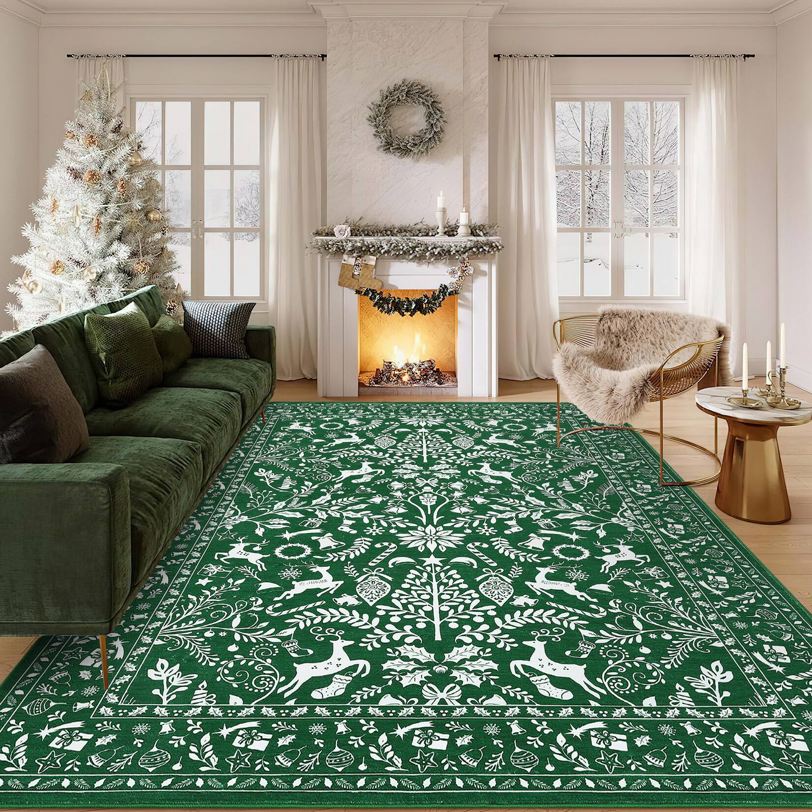 Jojoka 4x6 ft Christmas Area Rug, Holiday Ornaments Print, Washable ...