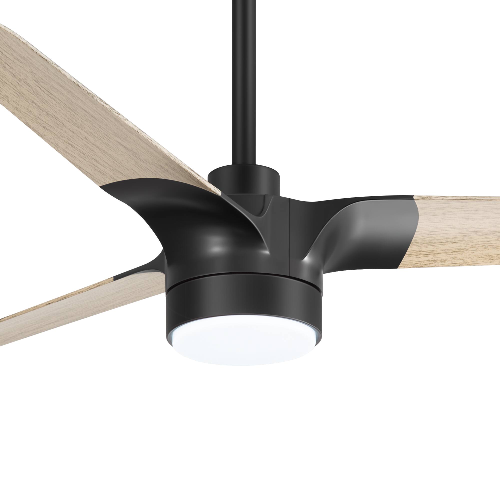 Left. Breezary - 52-In Vintage Ceiling Fan with 3 Dual-Finish Blades, 3-Color Light, DC Motor, 6-Speed Remote Control with Timer - Matte Black and Light Wood Grain.