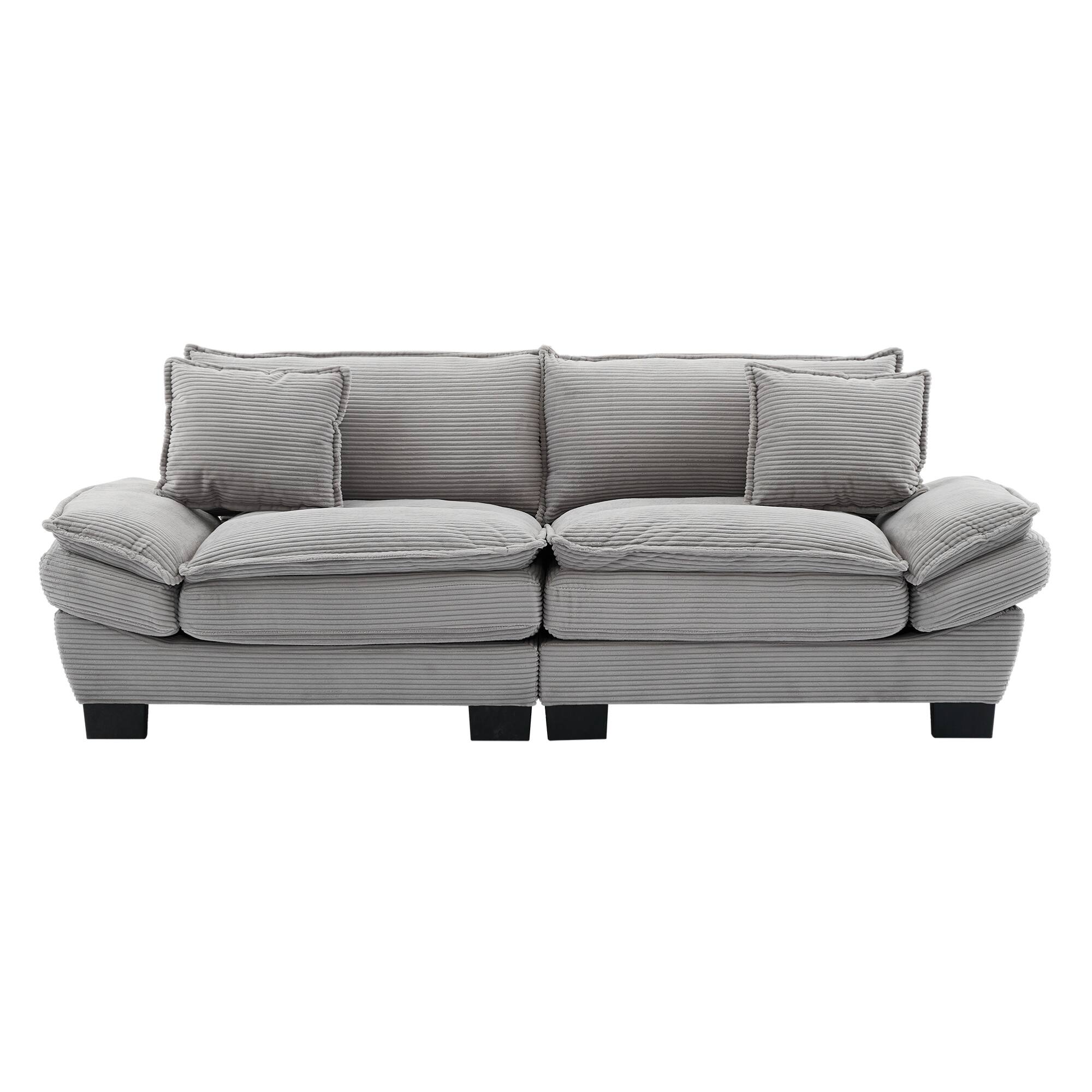 Angle. GOODSILO - Plush Corduroy Convertible Sofa Bed | Deep-Seating Sleeper with Accent Pillows for Home & Office - Light Grey.