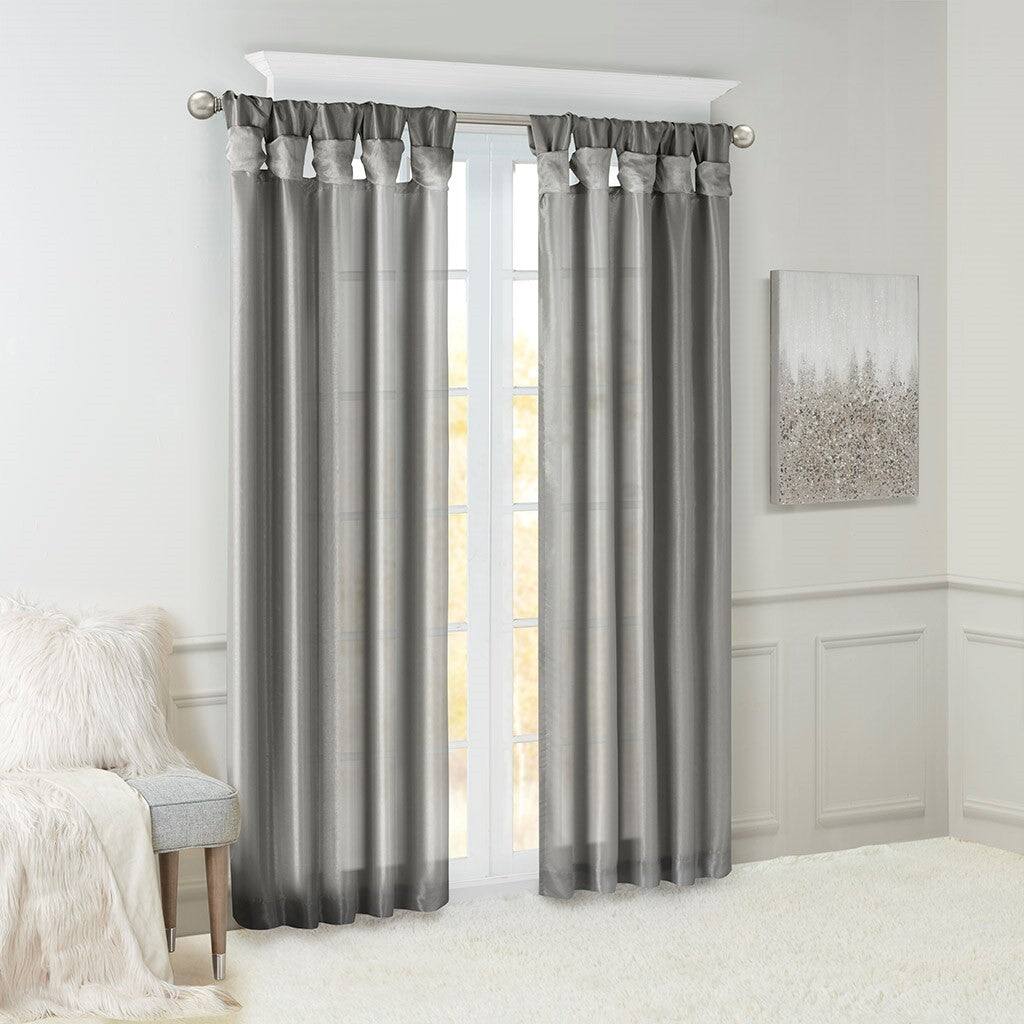 BreeBe - Twist Tab Lined Window Curtain Panel 50x108' - Charcoal