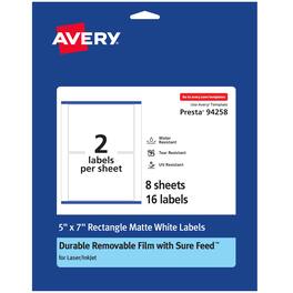 Avery - Durable Removable Rectangle Labels, 5" x 7", 16 Labels - White