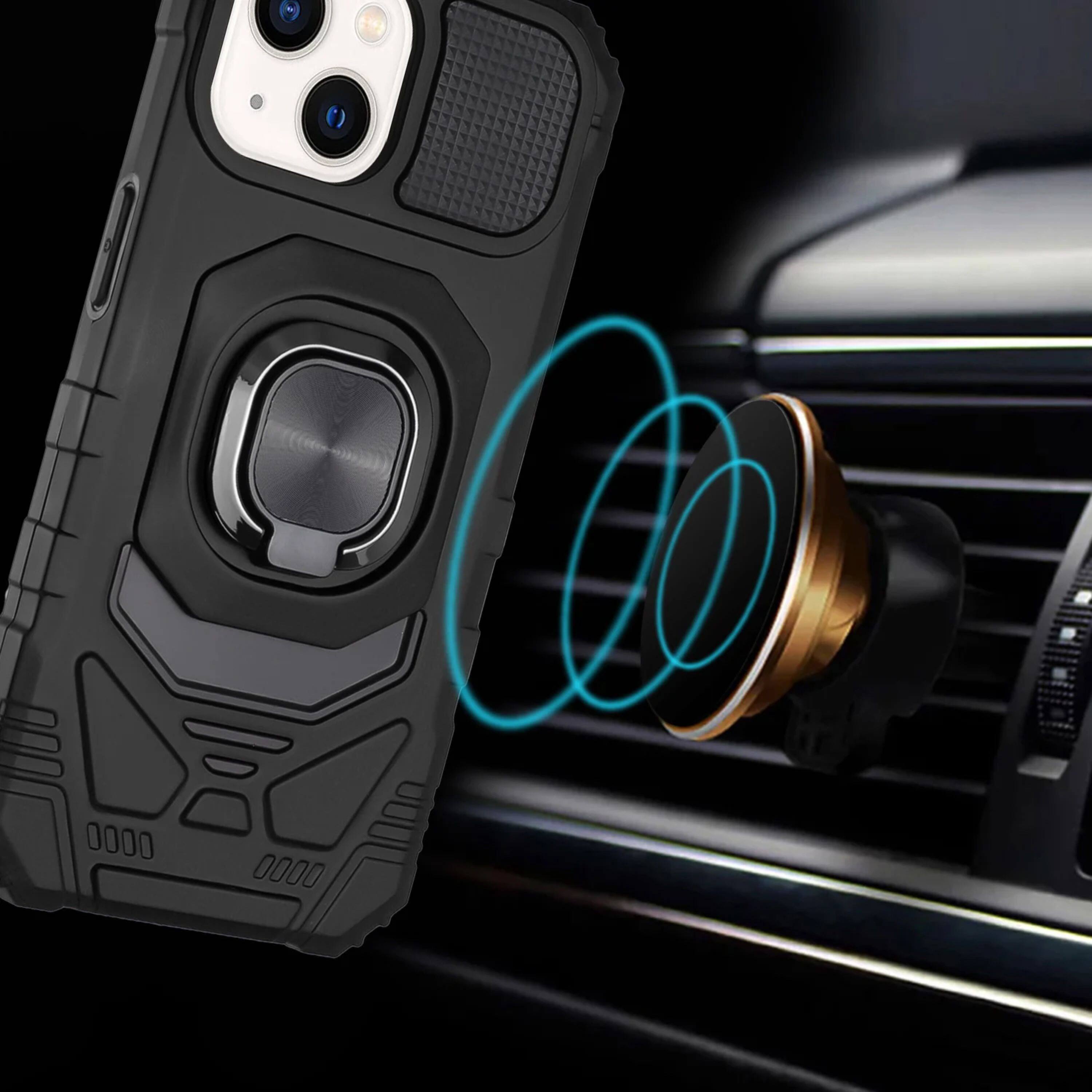 Left. Kitcheniva - Shockproof Dual Layer Magnetic Ring Stand Phone Case With 2 Pcs Tempered Glass For iPhone 15 Black - Black.