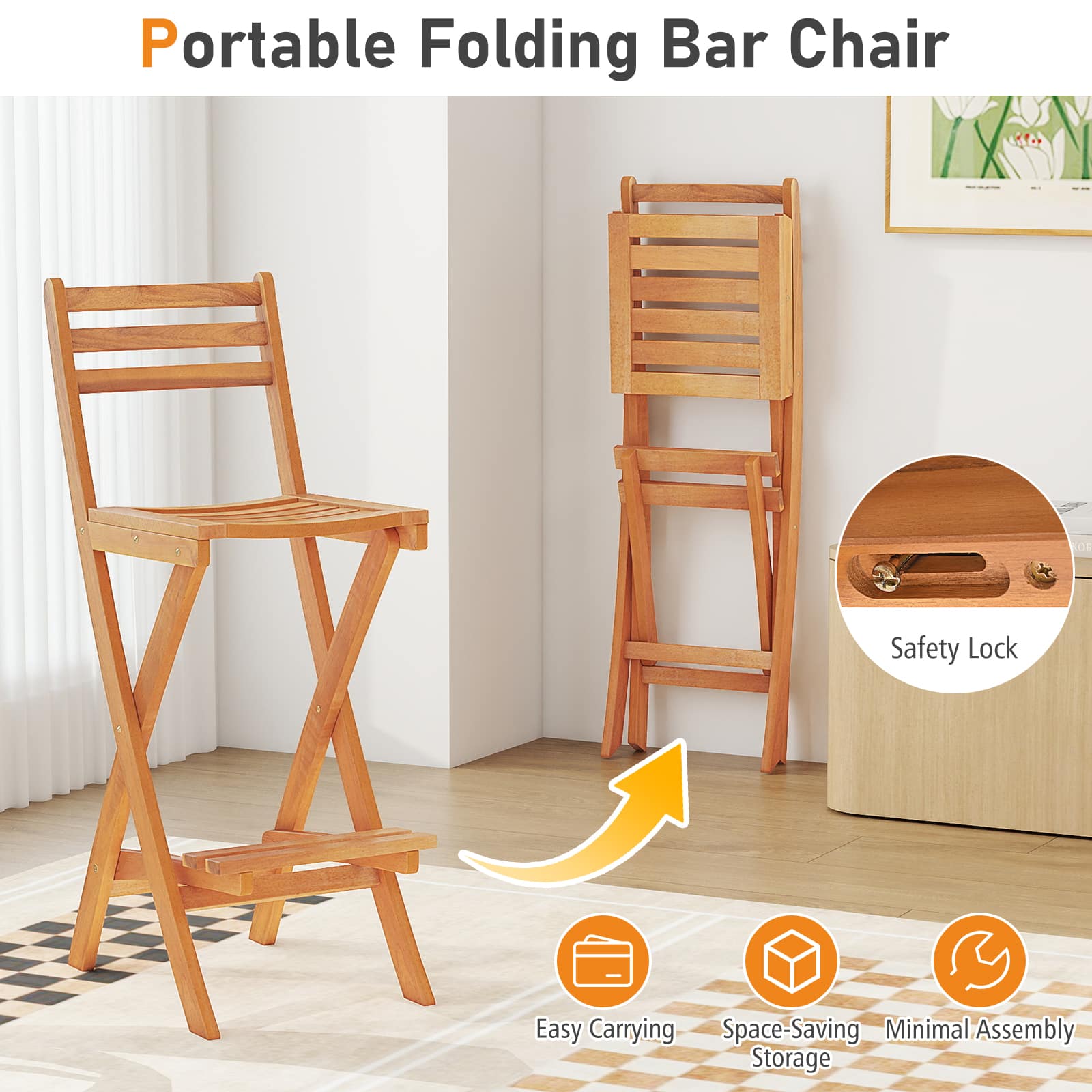 Gymax Outdoor Folding Bar Stools Set of 2 w/Backrest Footrest