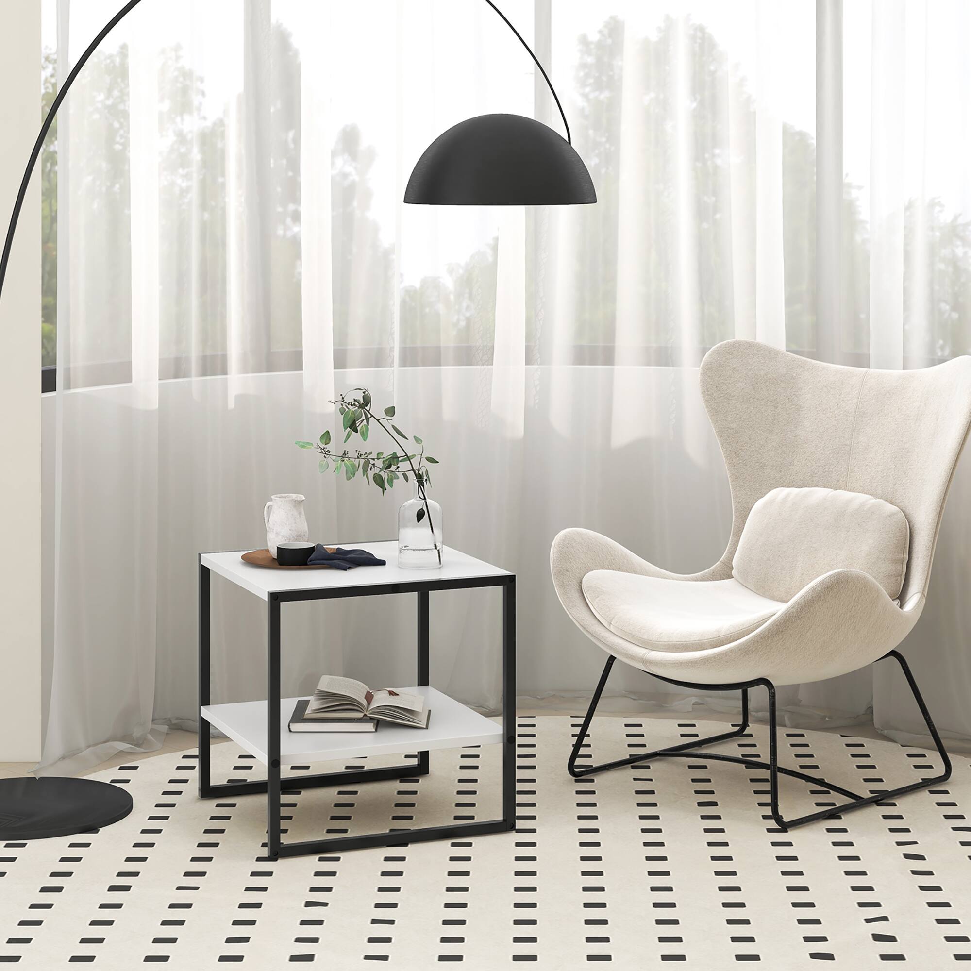 Alt View 7. Gymax - Gymax 20'' 2-Tier End Table w/ Storage Shelf Reversible Design for Living Room - White, Black.