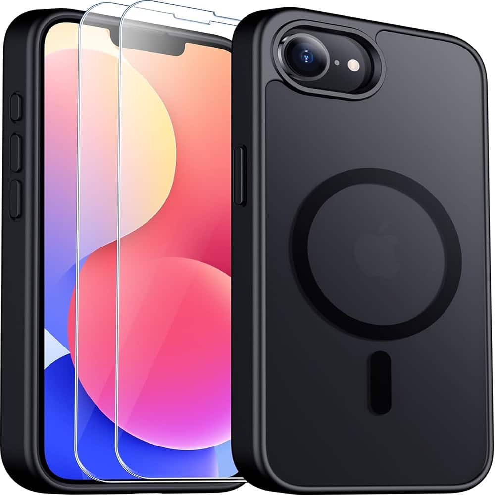 ACJPR - Magnetic Matte Case for iPhone 16e with 2 Screen Protectors – Black - Color: Black Size: iPhone 16e 6.1