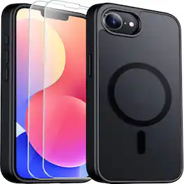 ACJPR - Magnetic Matte Case for iPhone 16e with 2 Screen Protectors – Black - Color: Black Size: iPhone 16e 6.1