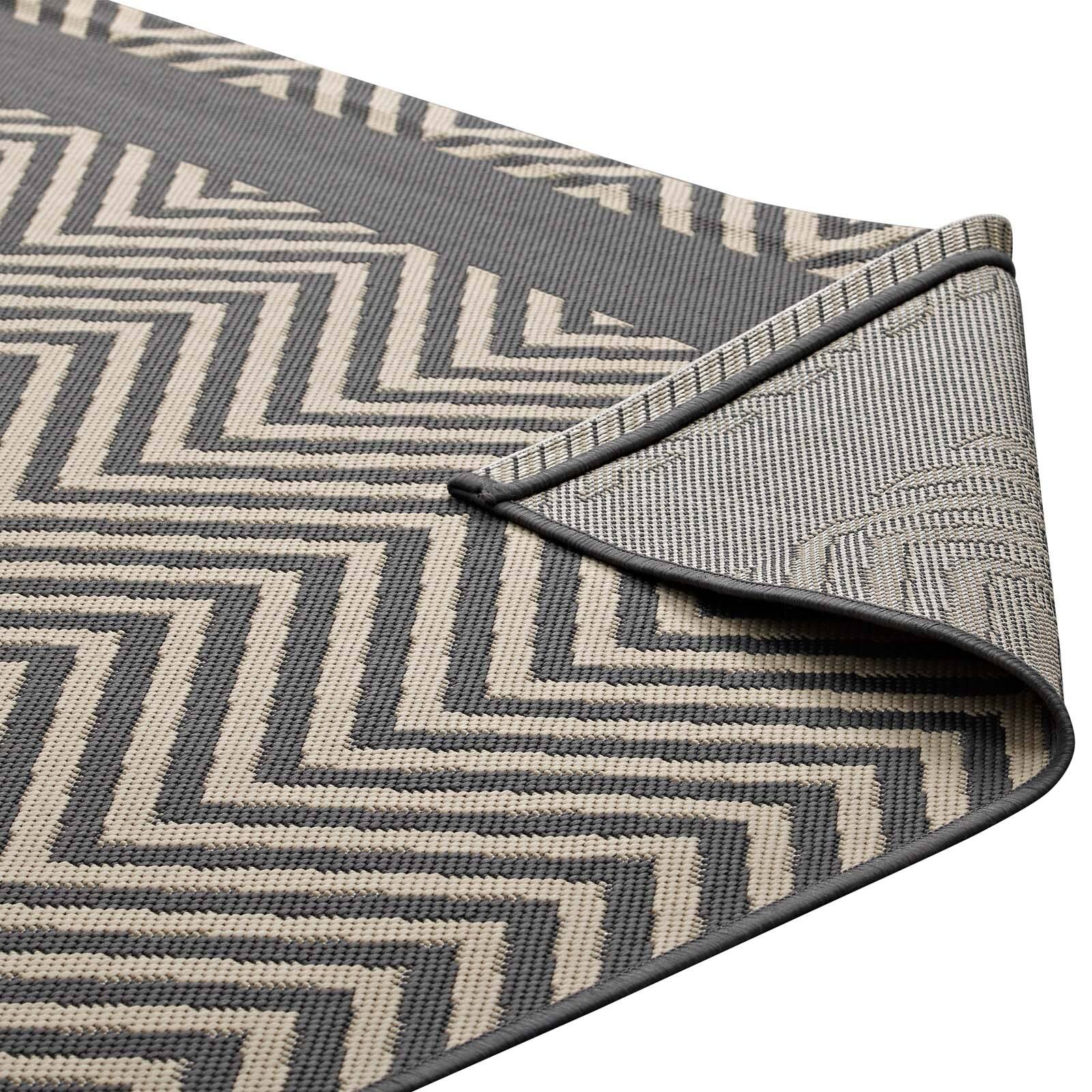 Alt View 4. Modway - Optica Chevron With End Borders Indoor and Outdoor Area Rug - Gray and Beige.