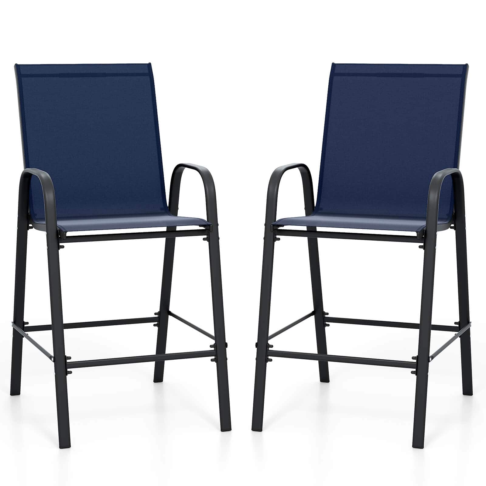 "Costway - 2 PCS Outdoor Bar Stools 29"" Fabric Bar Height Stools with Armrests & Footrest - Navy" price history on PriceWatchPro