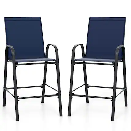 Front. Costway - Costway 2 PCS Outdoor Bar Stools 29" Fabric Bar Height Stools with Armrests & Footrest - Navy.