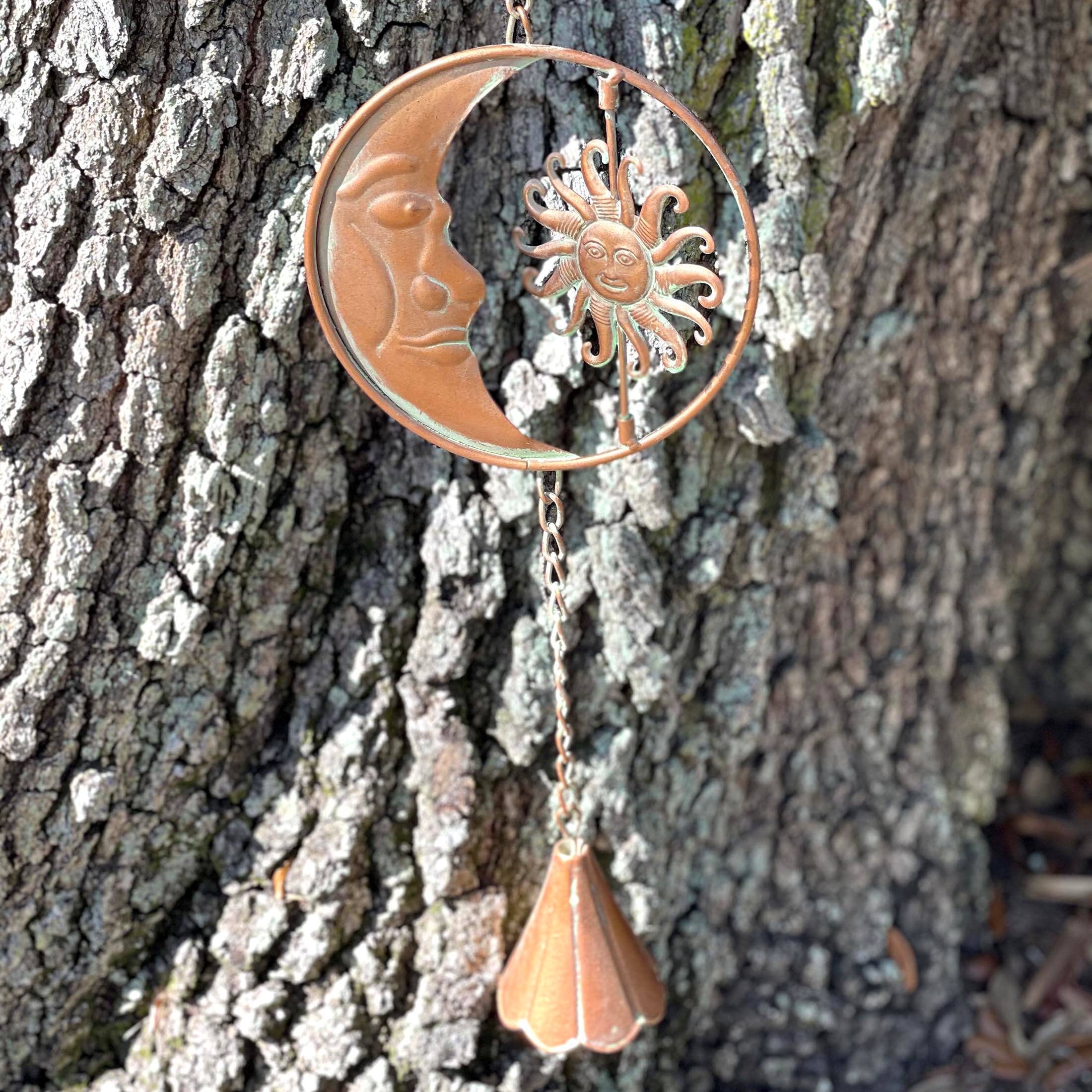Alt View 4. Things2Die4 - 80-Inch Metal Rain Chain - 6 Celestial Crescent Moon & Suns, Bronze Finish - Copper.