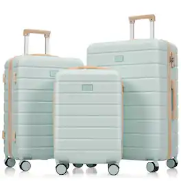LOVMOR - 3-Piece ABS Luggage Set 20/24/28" TSA Spinner Grey - Green