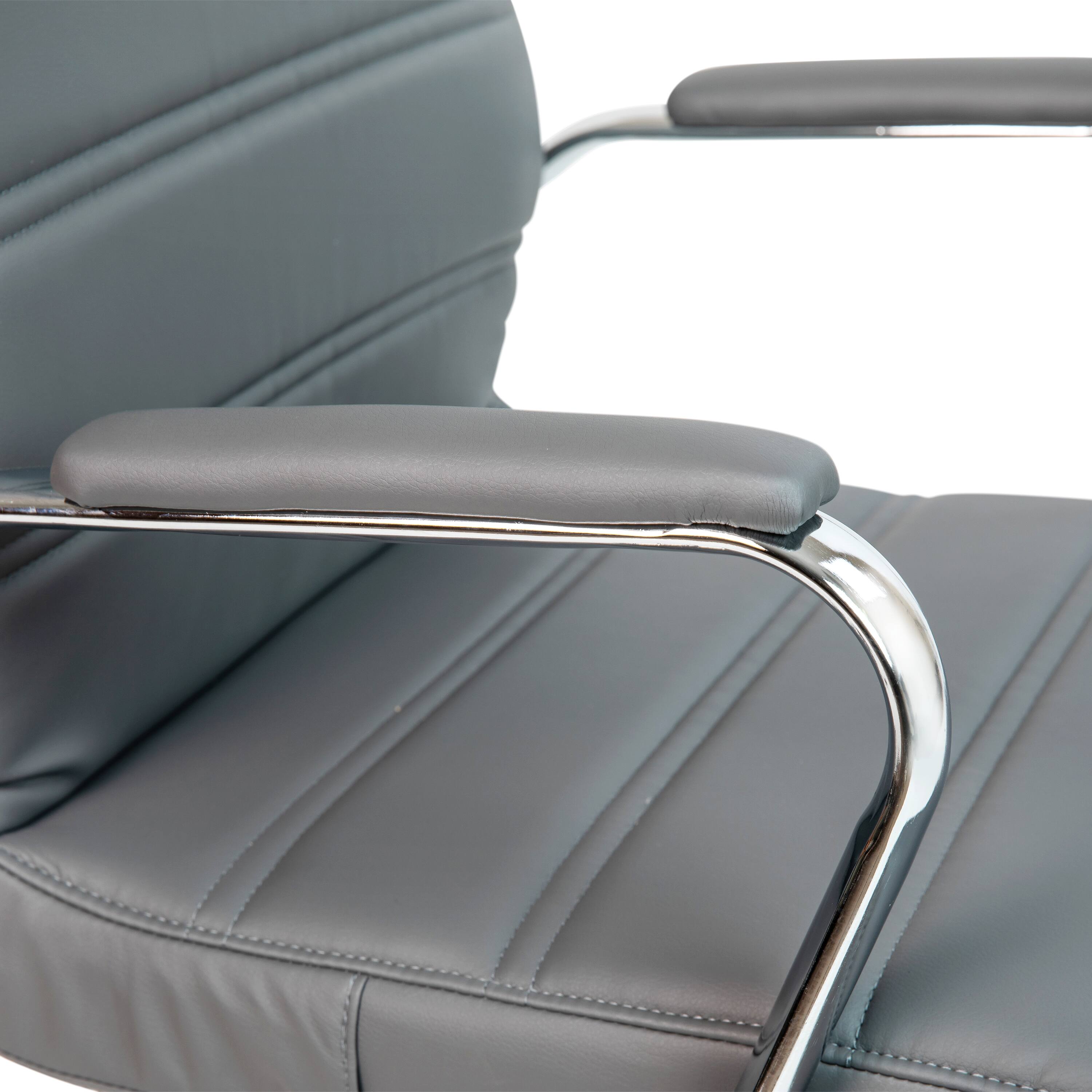 Alt View 9. Emma + Oliver - Mid-Back Executive Swivel Office Chair with Metal Frame and Arms - Gray LeatherSoft/Chrome Frame.