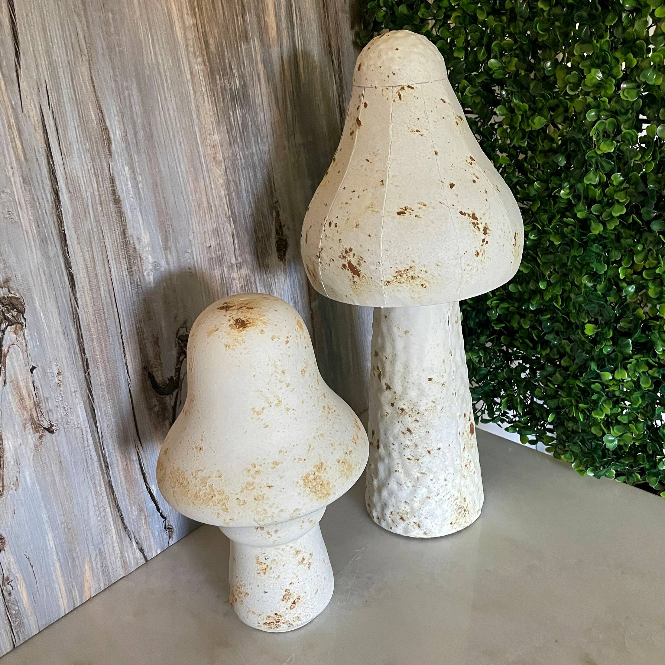 Alt View 3. Zeckos - Set of 2 White Metal Mushrooms, 9" & 16" Garden Indoor Outdoor Décor - White.