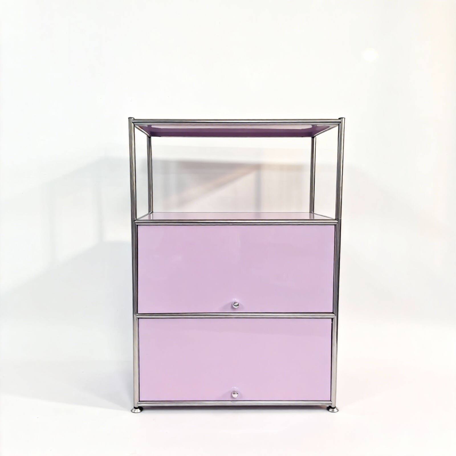Alt View 6. Malletson - 3-Tier Metal Sideboard Buffet Storage Cabinet Modern Grid-Style, for Dining Room, Living Room or Office - Pink.