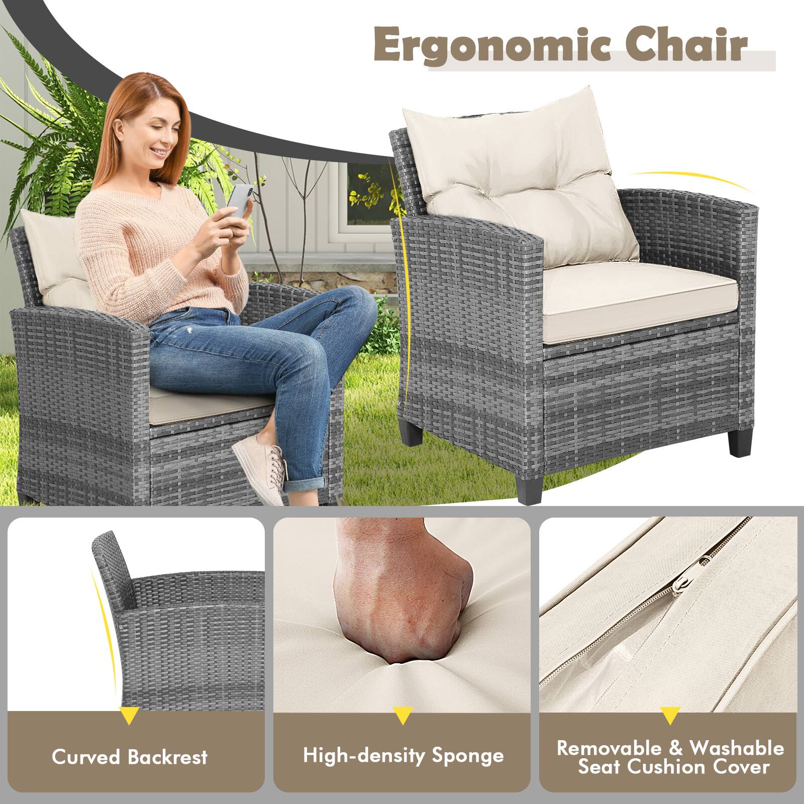 Ergonomic Chair

- Curved Backrest
- High-density Sponge
- Removable & Washable Seat Cushion Cover