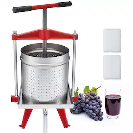 VEVOR - Fruit Wine Press, 3.96Gal/15L, Stainless Steel Manual Juice Maker, Heavy Duty T-Shaped Handle & Cross-beam for Cider - Silver;Red