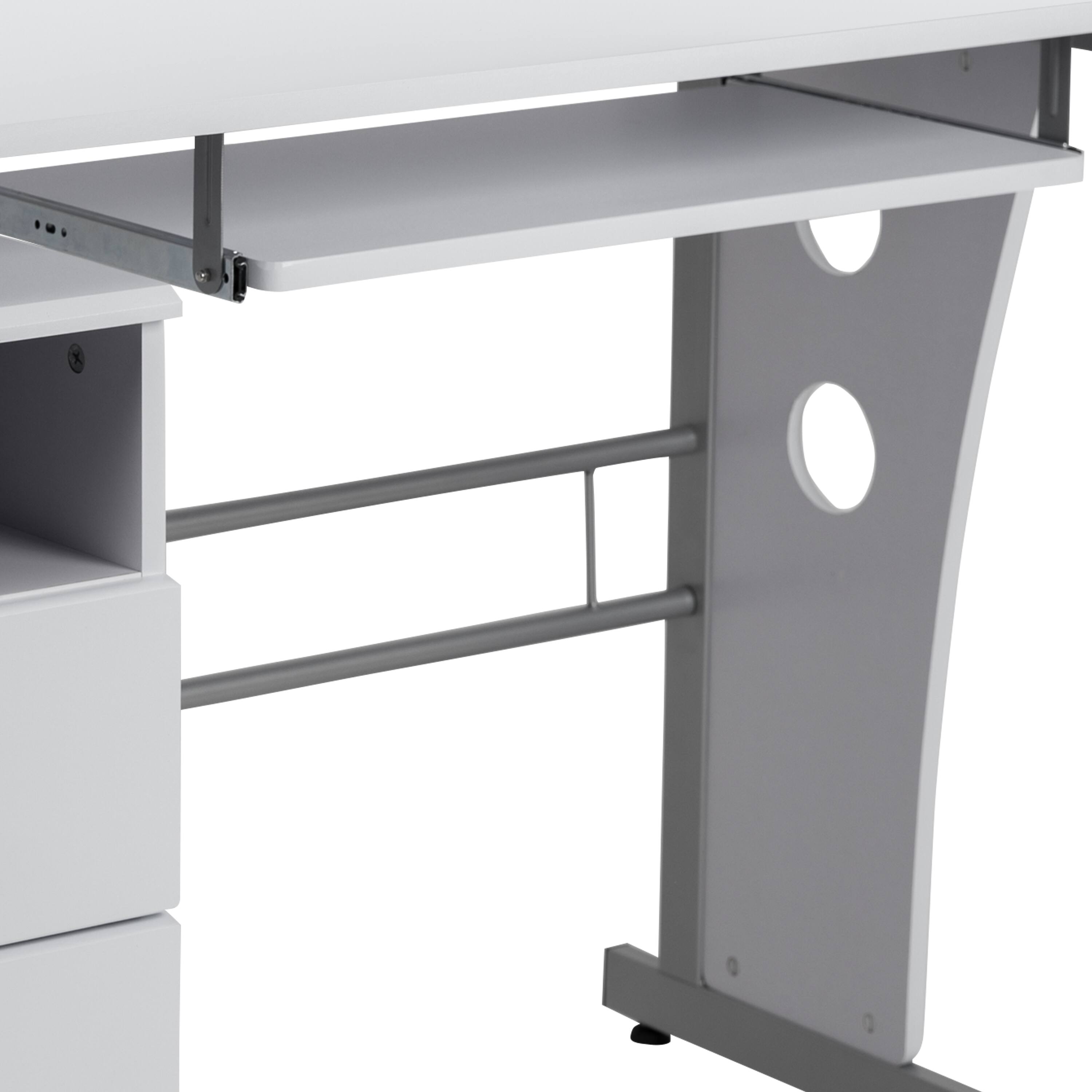 Alt View 9. Emma + Oliver - Desk with Three Drawer Single Pedestal and Pull-Out Keyboard Tray - White.