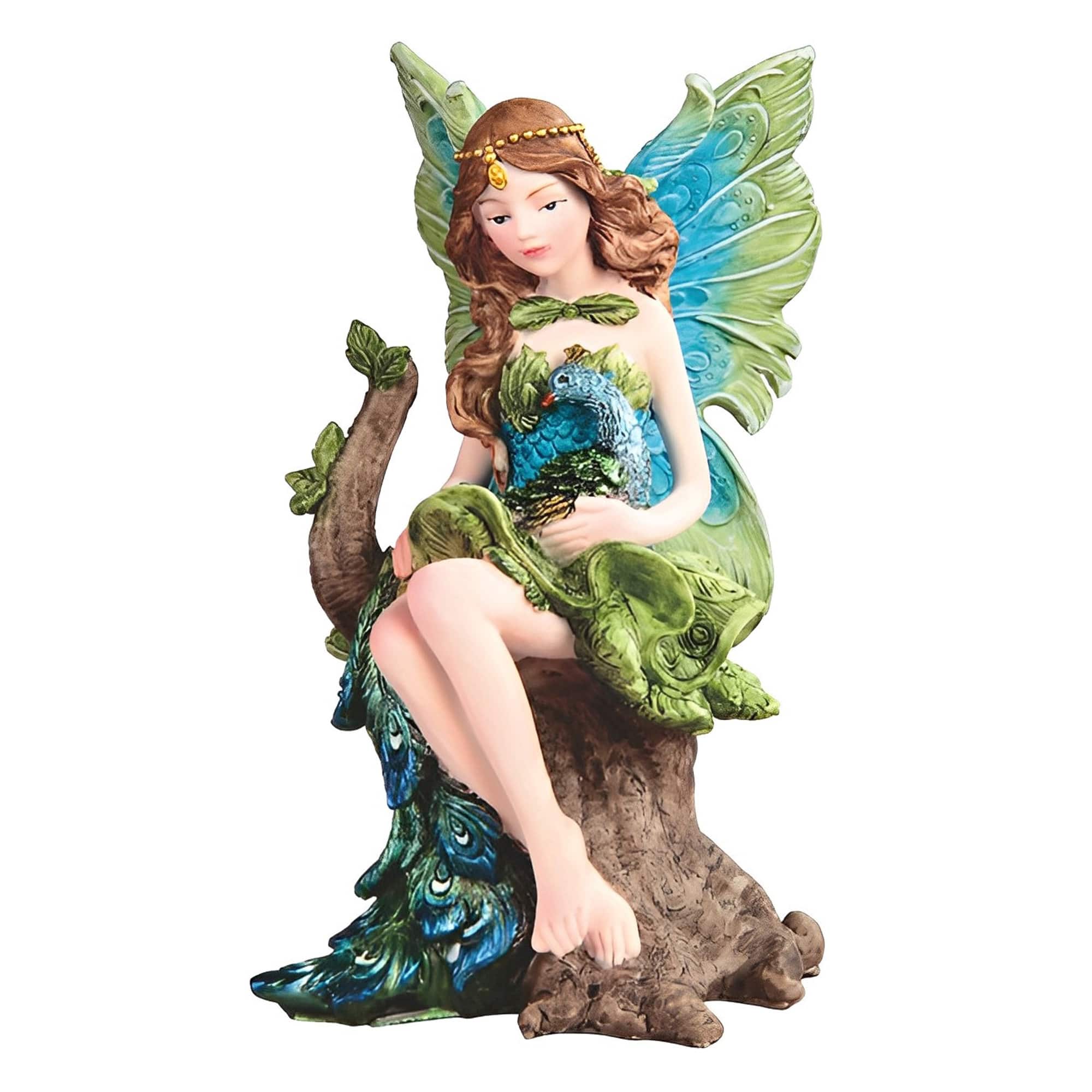 FC Design - 6"H Fairy Holding Peacock on her Lap Figurine Statue Office Desk Tabletop Home Decor Gift - Multi-Color
