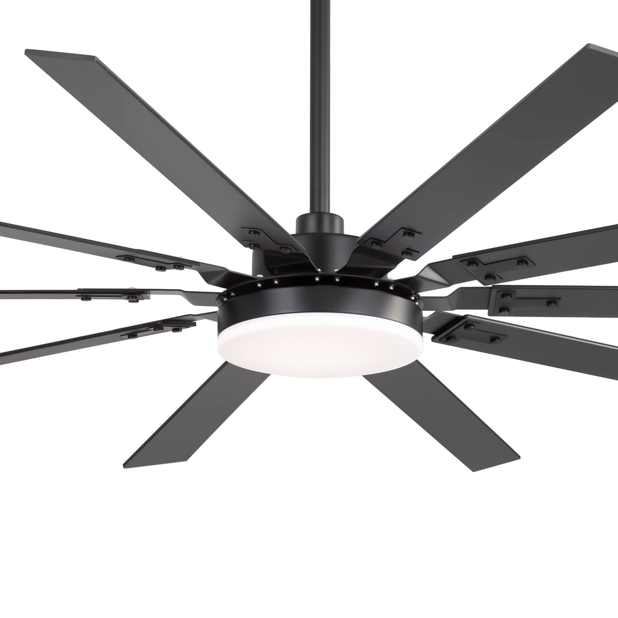 Angle. Breezary - 72-Inch 10-Blade LED Ceiling Fan, DC Motor, 3 Color Temperature Options, Remote Control, and Reversible Function - matte black.