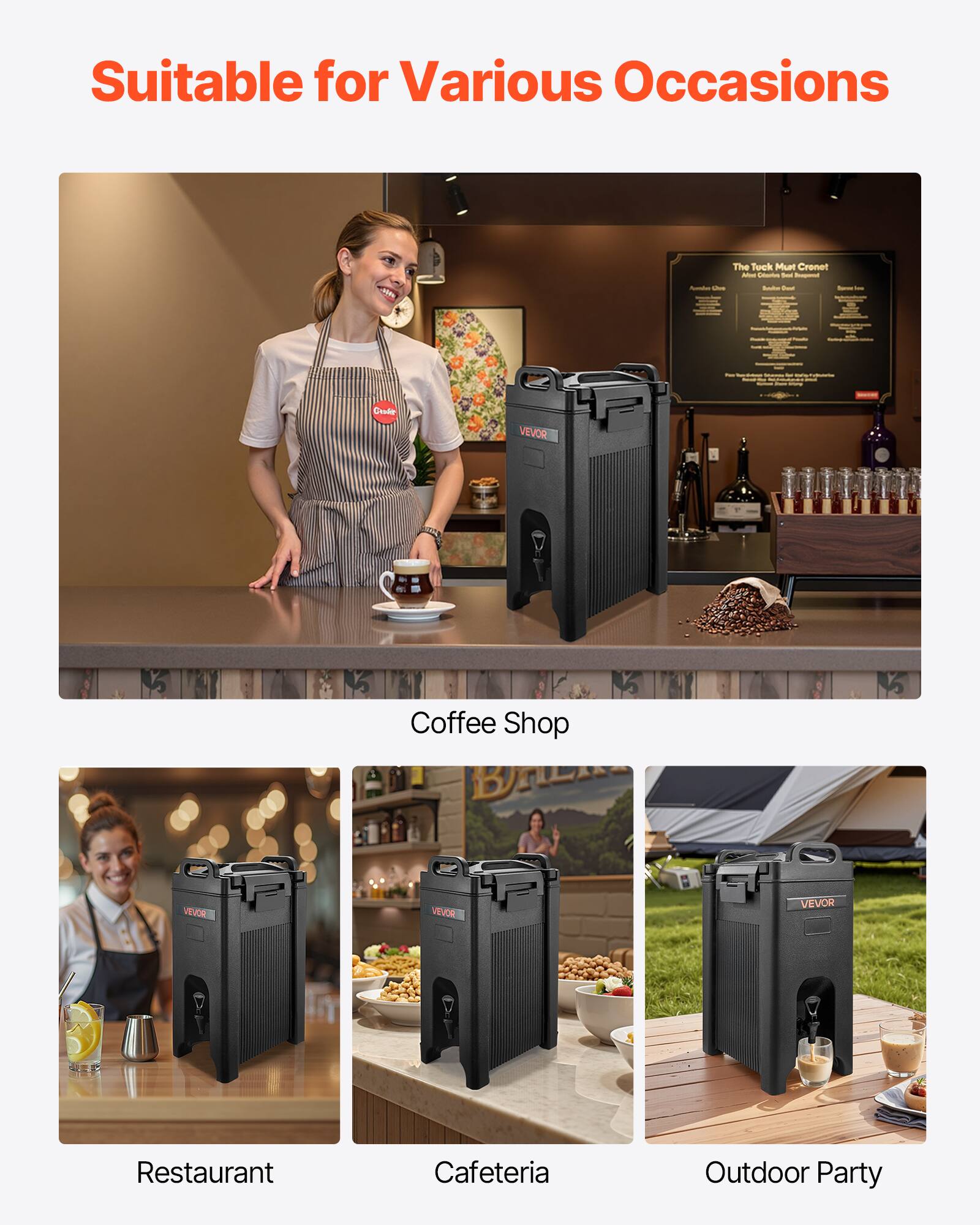 Suitable for Various Occasions

- Coffee Shop
- Restaurant
- Cafeteria
- Outdoor Party