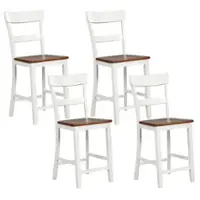 Costway Wooden Bar Stool Set of 4 Bar Chairs with LVL Rubber Wood Frame, Backrest, Footrest - White - Front_Zoom