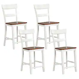 Costway - Wooden Bar Stool Set of 4 Bar Chairs with LVL Rubber Wood Frame, Backrest, Footrest - White