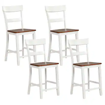 Front. Costway - Wooden Bar Stool Set of 4 Bar Chairs with LVL Rubber Wood Frame, Backrest, Footrest - White.