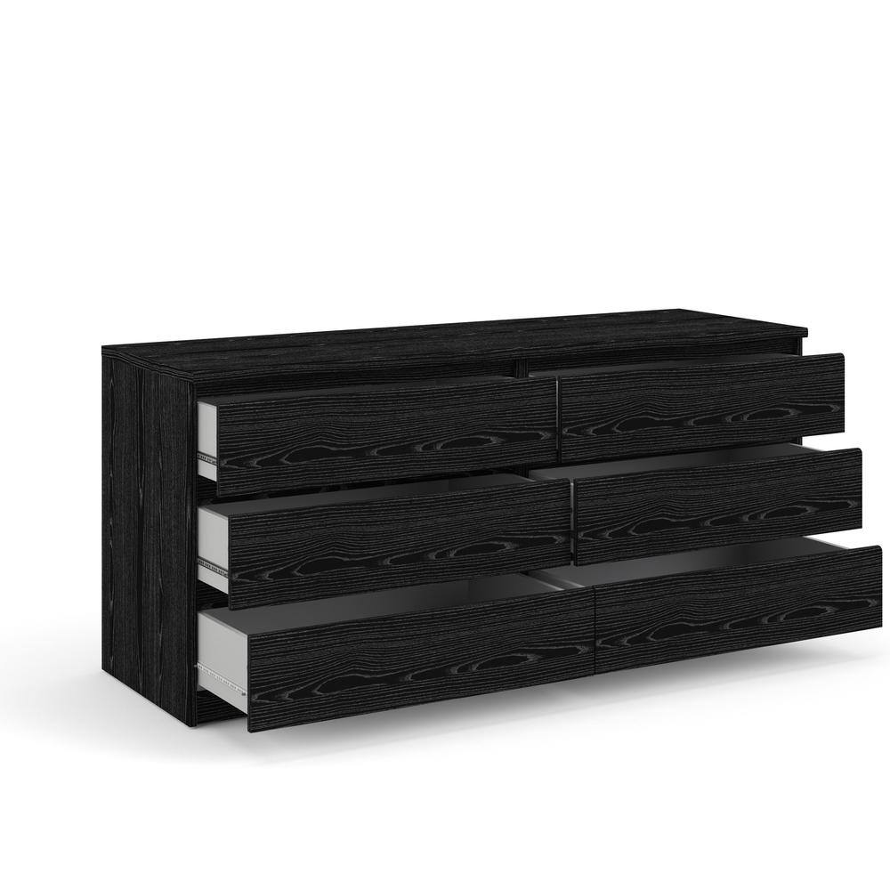 Left. FurniFact - Black 6 Drawer Dresser - Elegant Bedroom and Closet Wood Dresser Storage - Black Woodgrain.