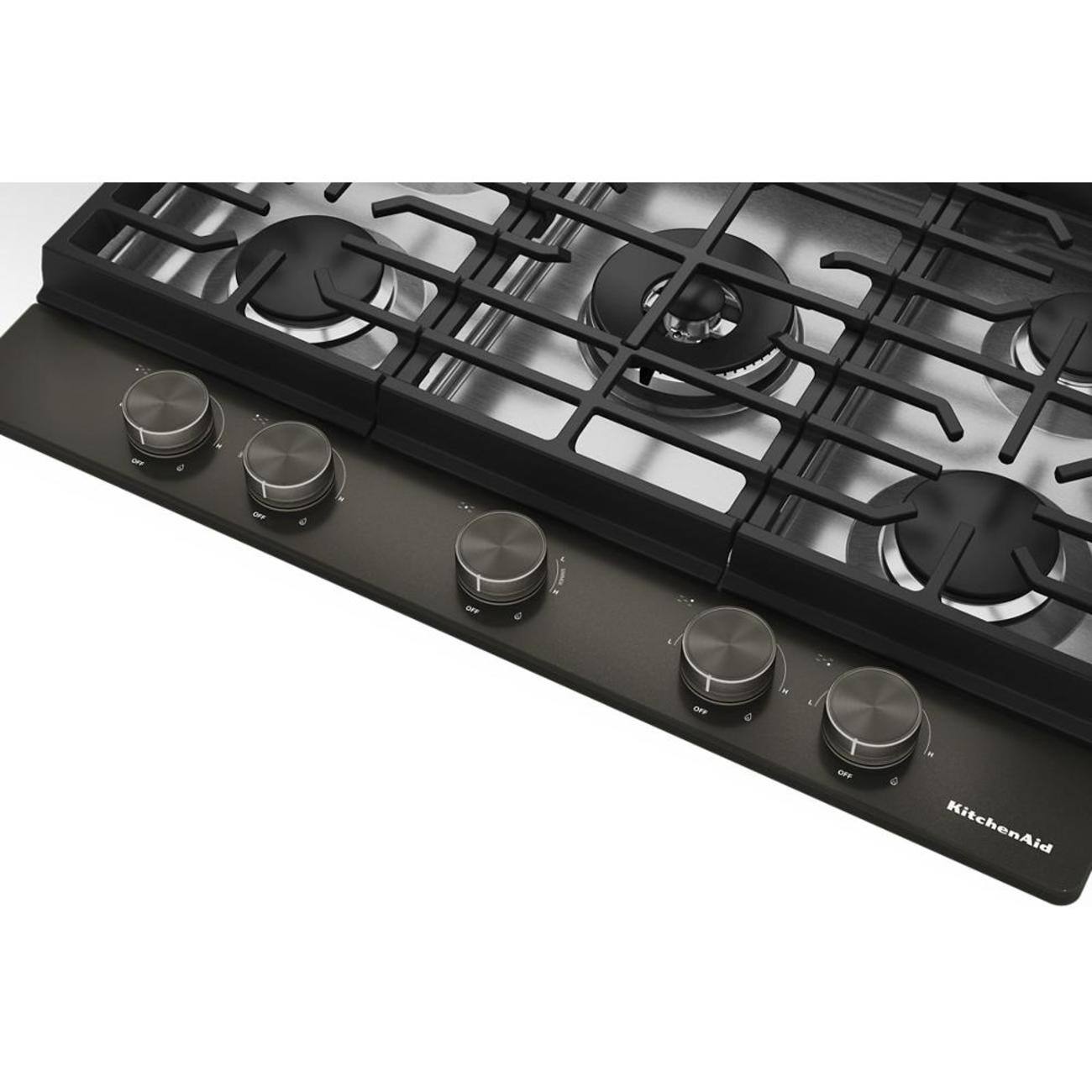 Back. KitchenAid - 30 in. Wide 5 burners Gas Cooktop with Integrated Wok Grate - Black Ore.