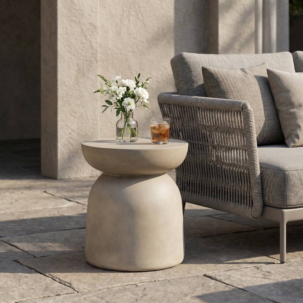 Loheer Outdoor Side Table Light Grey Round Drum Accent Table Light Gray ...