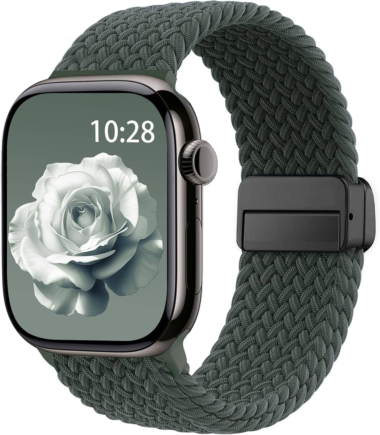 Core Tech - Braided Stretchy Magnetic Watch Band for Apple Watch 38/40/41/42mm - Dark Olive