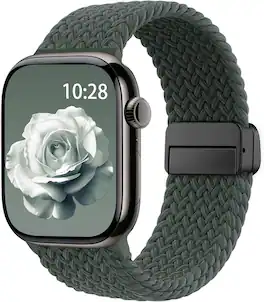 Core Tech - Braided Stretchy Magnetic Watch Band for Apple Watch 44/45/46/49mm & 42mm Series 1-3 - Dark Olive