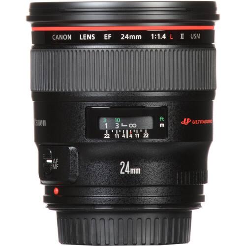CANON LENS EF 24mm 1:1.4 L II USM  
fanon 3 10 1 3 ∞  
8 I I I 22 11 4 4 11 I 22 ft m  
ULTRASONIC AF MF  
24mm