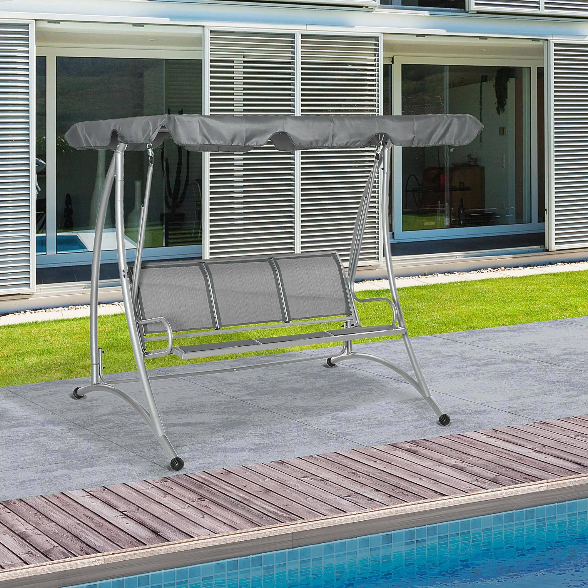 Back. Resenkos - Resenkos 3-Seat Swing Chair, Patio Glider With Adjustable Canopy, Breathable Seat, Steel Frame, Garden, Light Gray.
