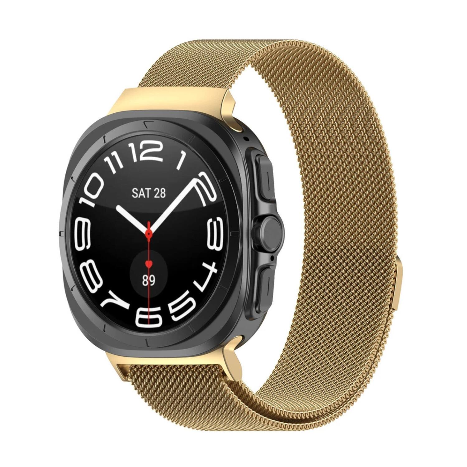 Front. Stock Preferred - Mesh Stainless Steel Band for Samsung Galaxy Watch Ultra 47mm - Gold - Gold.
