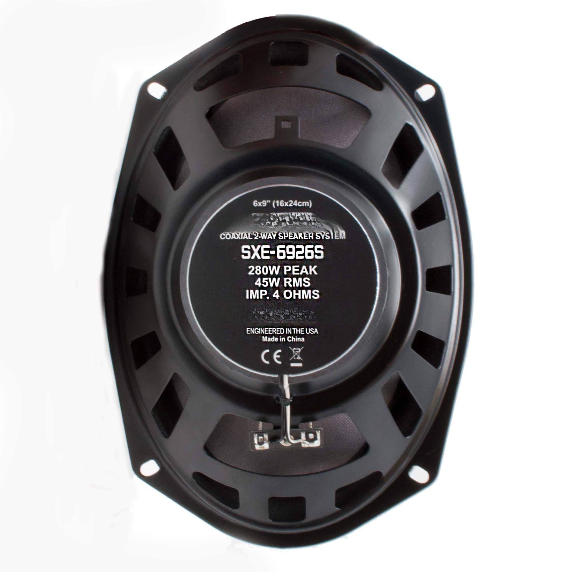 6x9" (16x24cm) COAXIAL 2-WAY SPEAKER SYSTEM  
SXE-6926S  
280W PEAK  
45W RMS  
IMP. 4 OHMS  
ENGINEERED IN THE USA  
Made in China  
CE