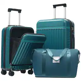BreeBe - Front Opening Luggage Set 3 Piece, Expandable Luggage with Handle Bag Spinner Wheels TSA Lock - Dark Green