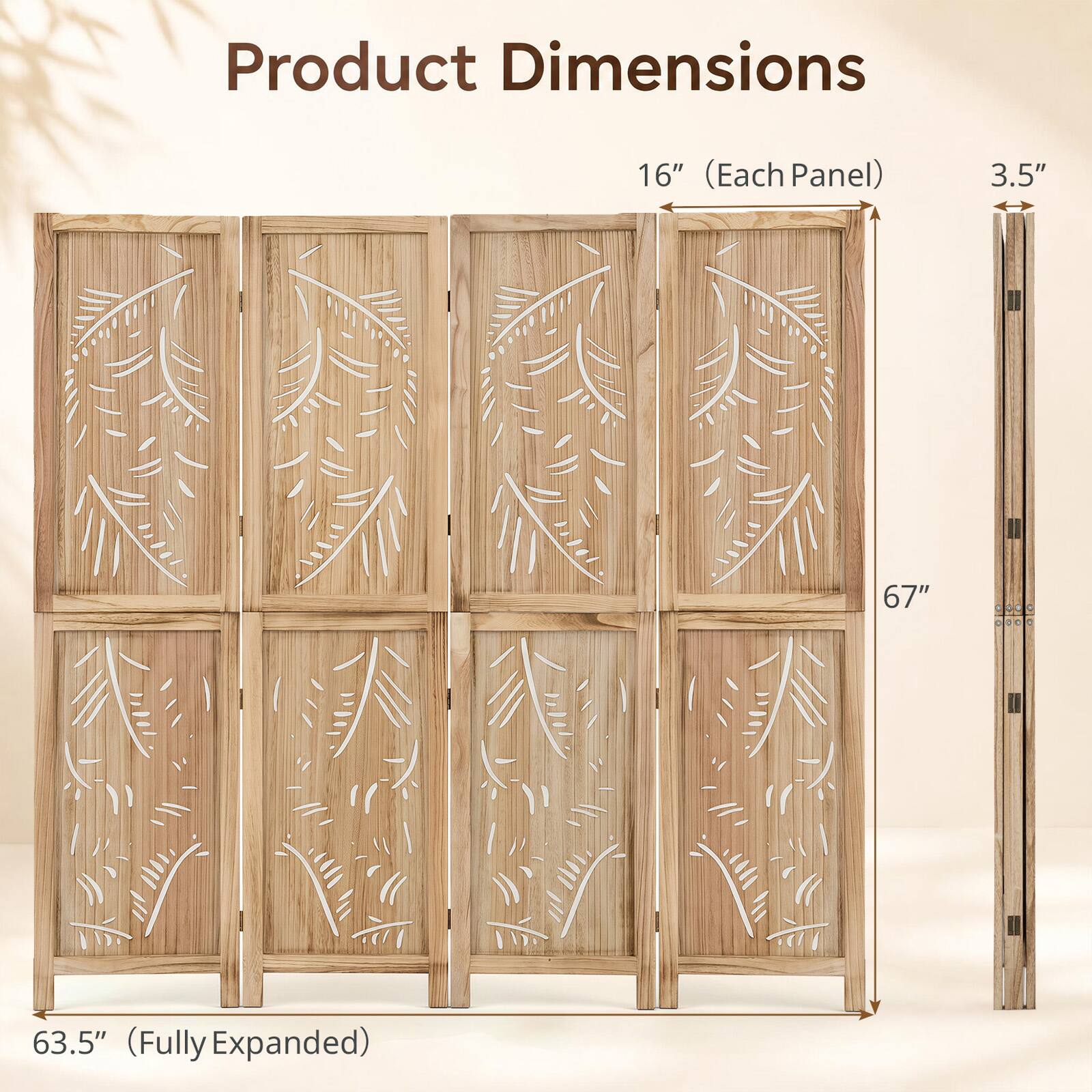 Product Dimensions
16" (Each Panel)
3.5"
67"
63.5" (Fully Expanded)