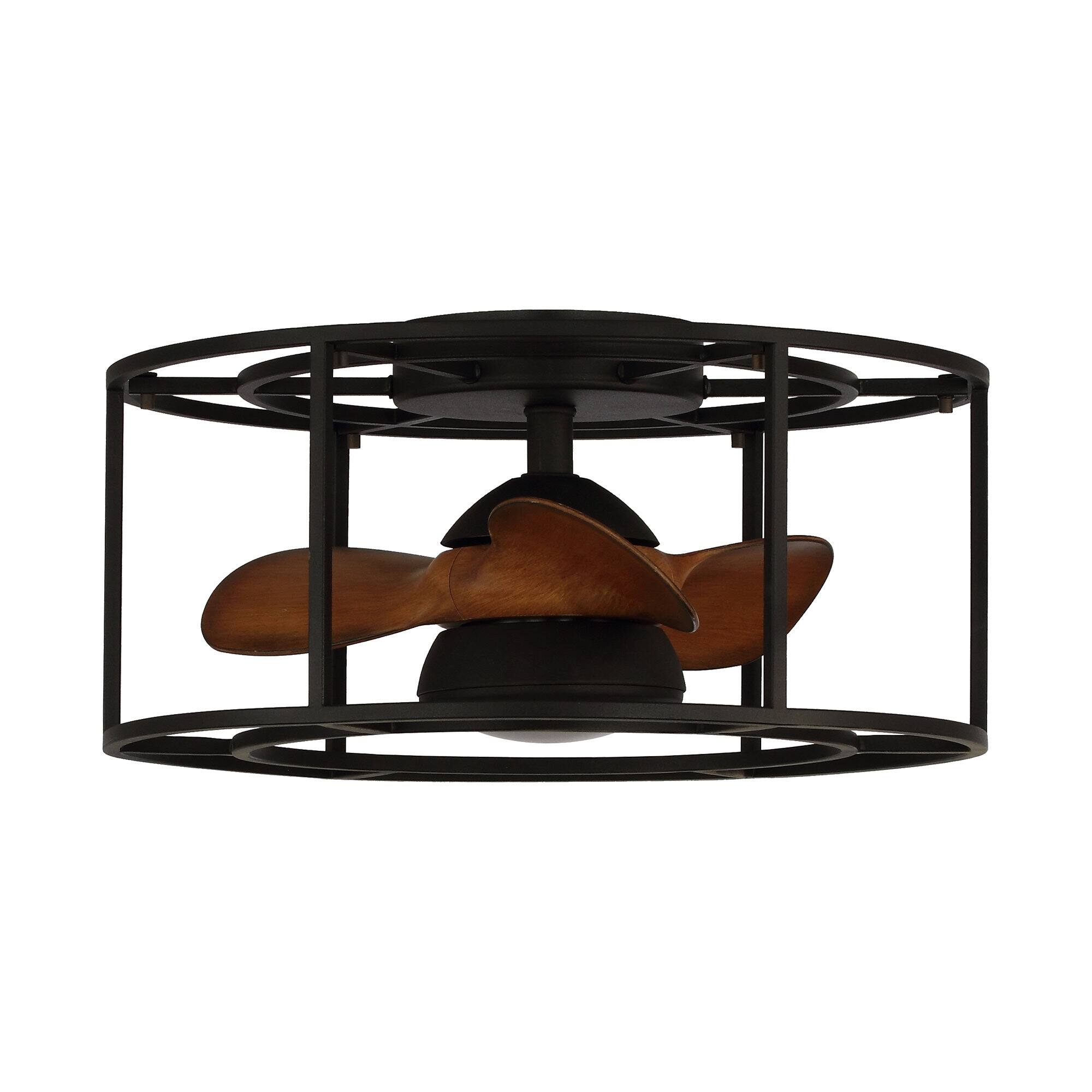Alt View 1. Parrot Uncle - 20" Industrial Metal Caged Low Profile Ceiling Fan with Light - Matte Black.