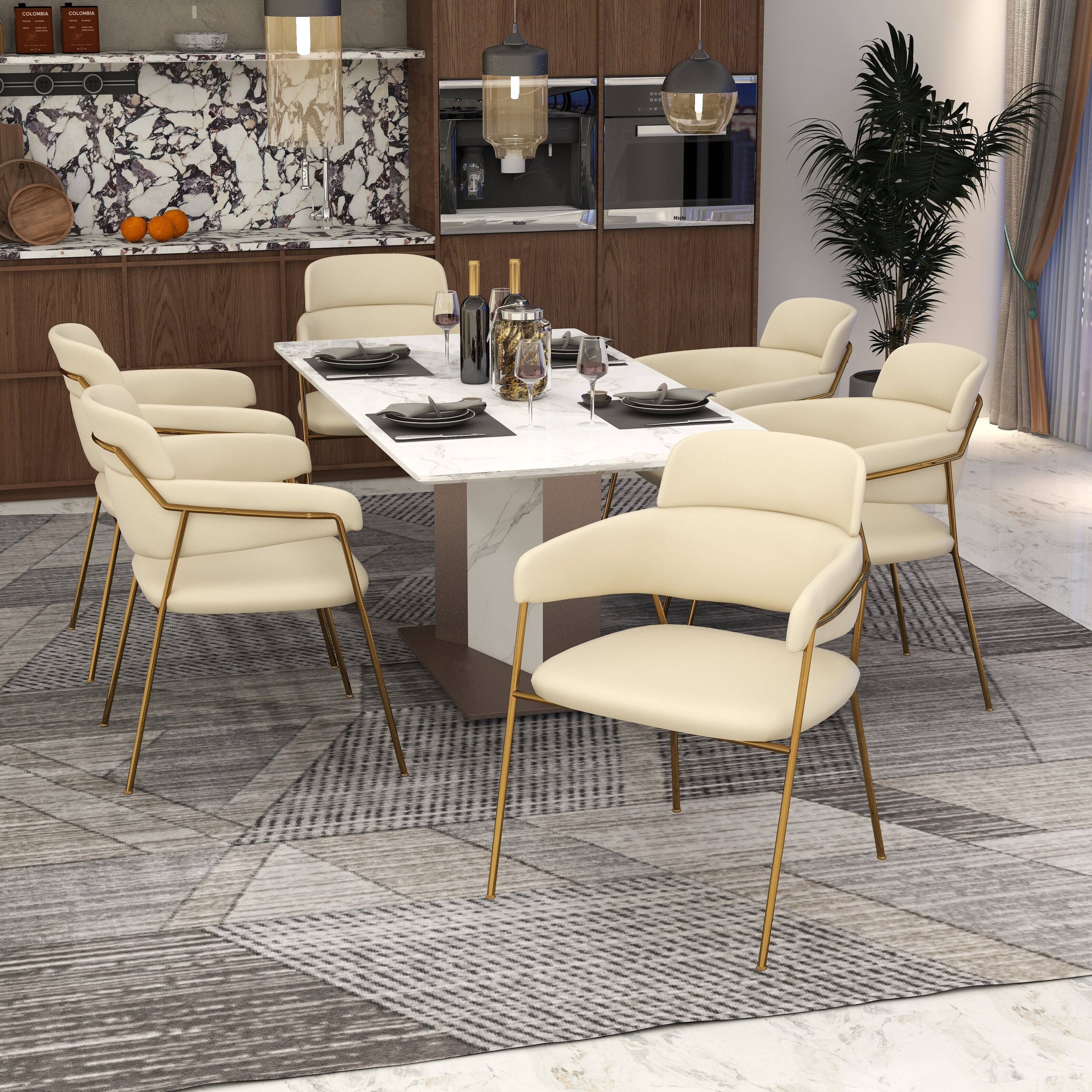 Left. LeisureMod - Axis 4-PCS Elegant Dining Chair with Sturdy Stainless Steel Frame & Protective Floor Glides - Beige.