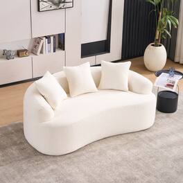 Anysun - 65" Curved Chenille Loveseat Sofa - Full Compression Sponge, No Assembly, 300 lbs Capacity, Includes 3 Pillows - White