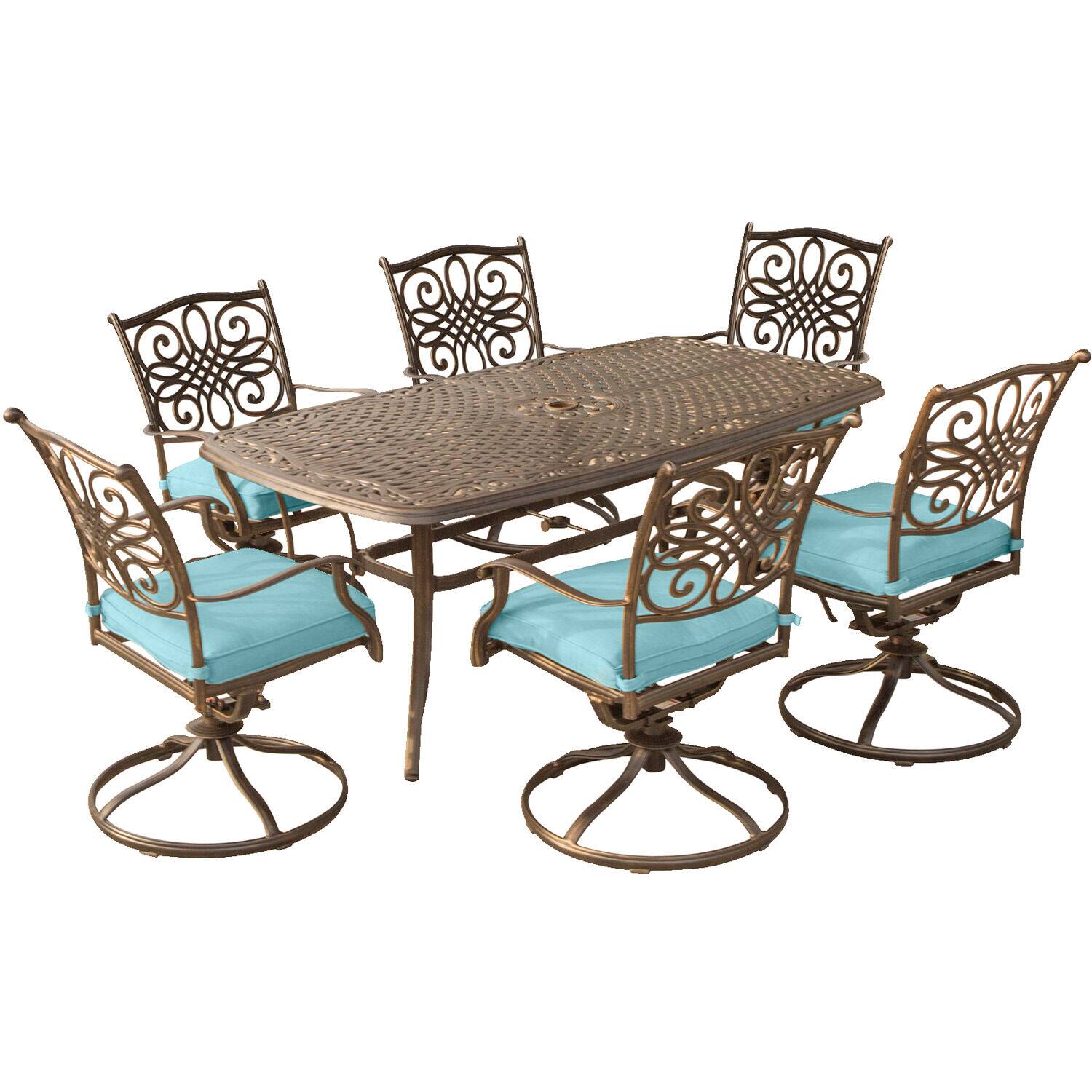 Front. Hanover - Traditions 7-Piece Dining Set with 72 x 38 in. Cast-top Table - Blue/Bronze.